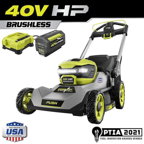 RYOBI 40V HP Brushless 21 in. Battery Walk Behind Push Lawn Mower with 7.5 Ah Battery and Rapid Charger
