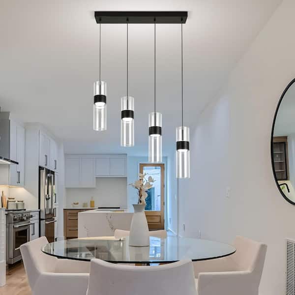 Jasslynn 40 Watt 4 Light Matte Black Modern Pendant Lights with Cylinder Glass Shade, No Bulbs Included