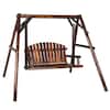 VEIKOUS 4.4 ft. 2-Person Natural Cedar Wood Patio Swing with A-Frame Stand, Carbonized PG0210-05RT-7