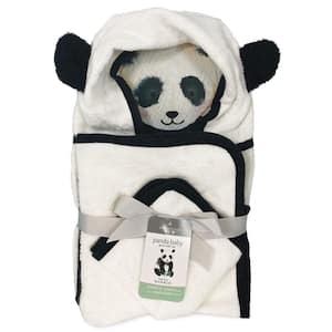 Panda Baby Viscose from Bamboo Hooded Bath Towel Set - White-Black (1 Hooded Towel, 1 Washcloth)