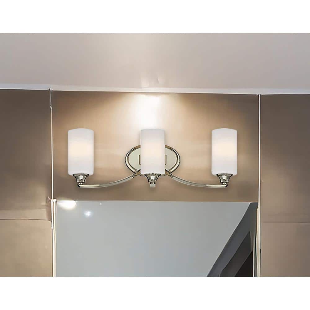 Elegant Polished Nickel 3-Light Bath Vanity with Etched Opal Glass Shades