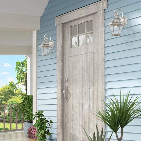 Cresthill 14 in. 1-Light Brushed Nickel Outdoor Hardwired Wall Lantern Sconce with No Bulbs Included