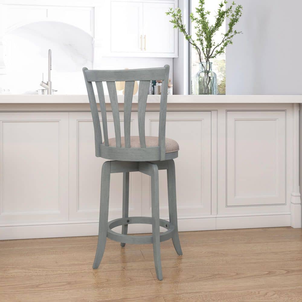 37" Blue Wire Brush Swivel Wood Counter Stool