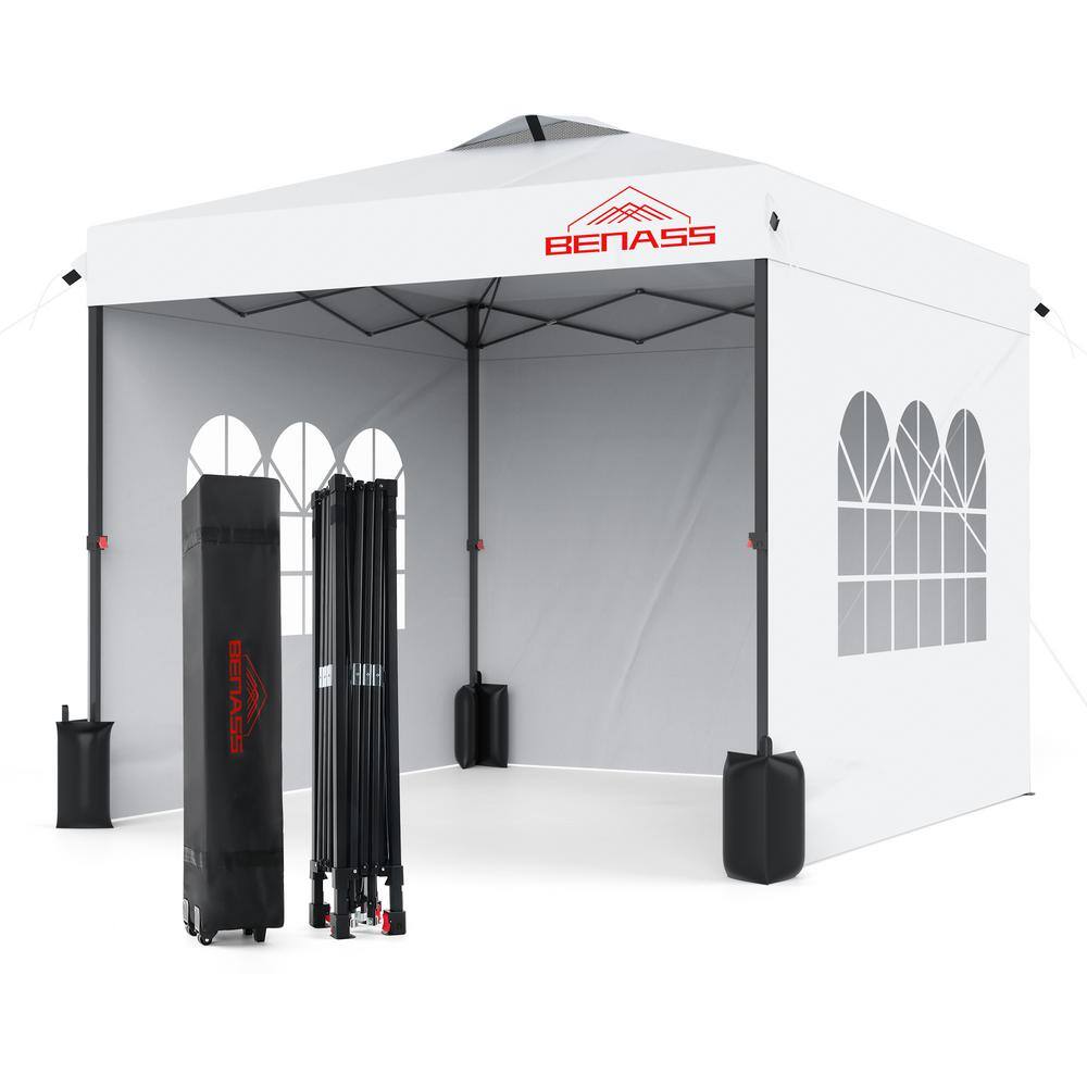 10 ft. x 10 ft. White Pop Up Canopy Heavy Duty Event Canopy Tents, with Sid
