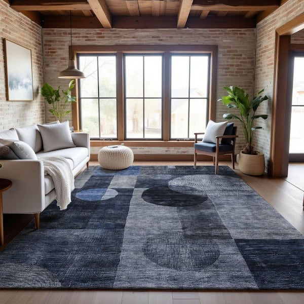 Mayfield Premium Machine Washable Abstract AMF1114 Navy 10 ft. x 14 ft. Area Rug