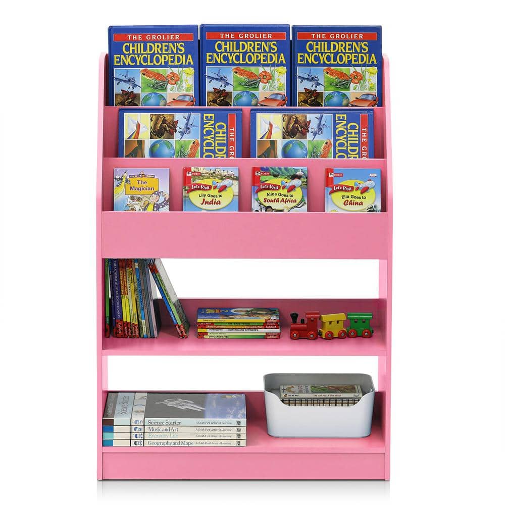 Laminated Pink Freestanding Kids Bookshelf with 5 Shelves