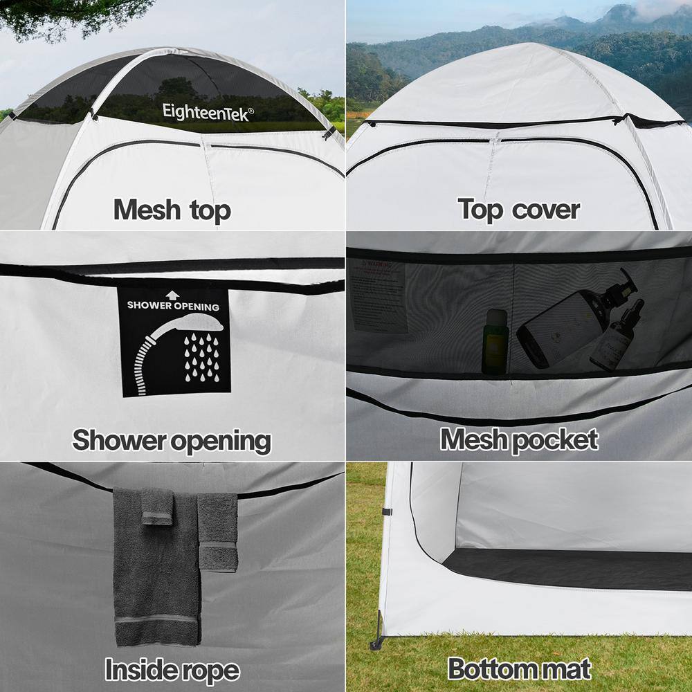 EighteenTek 2-Room White Polyester Camping Shower Tent