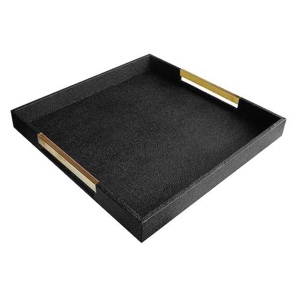 American Atelier 18 in. x 2 in. Black Polypropylene Square Serving Tray with Gold Handles