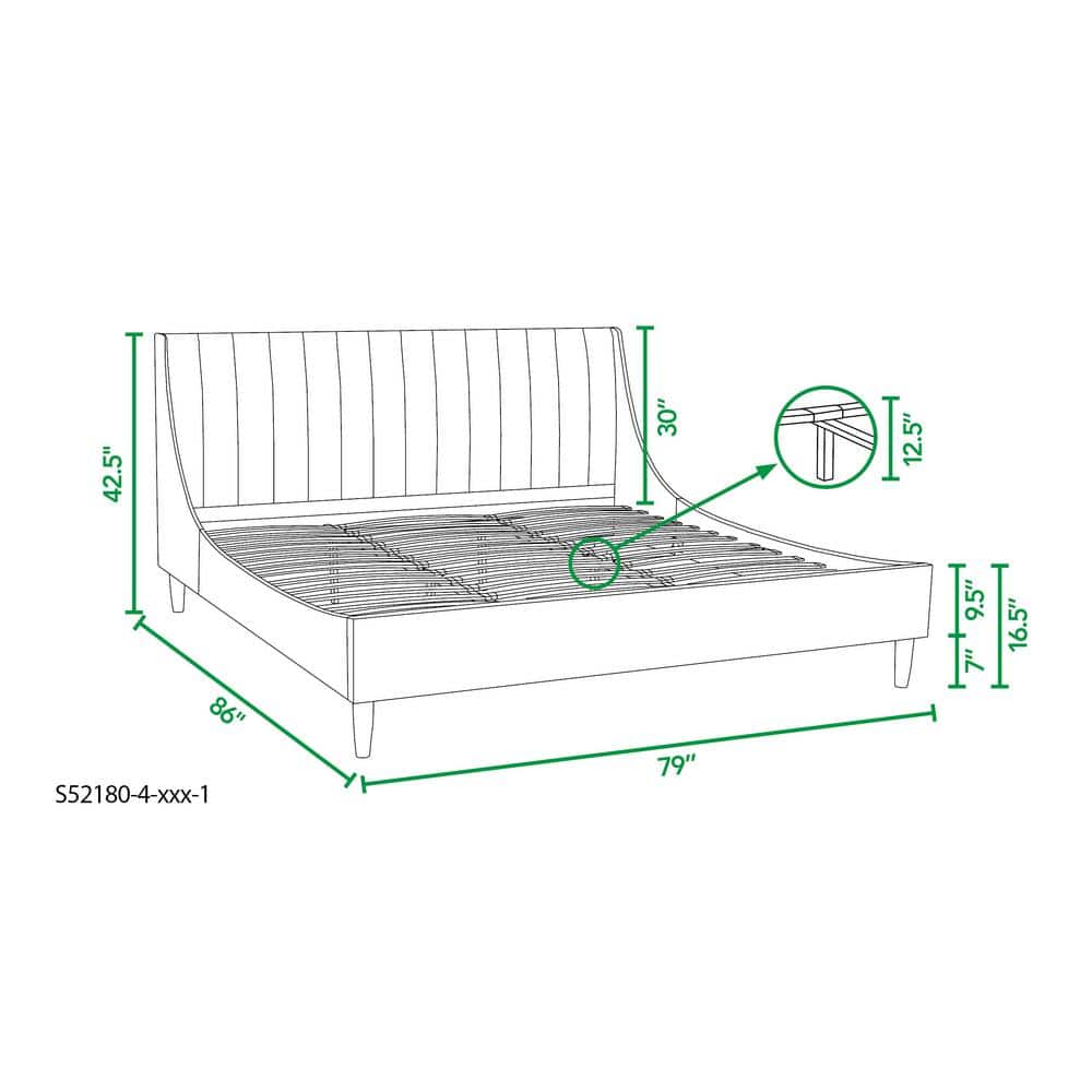 Aspen Evergreen Velvet King Platform Bed with Tufted Headboard