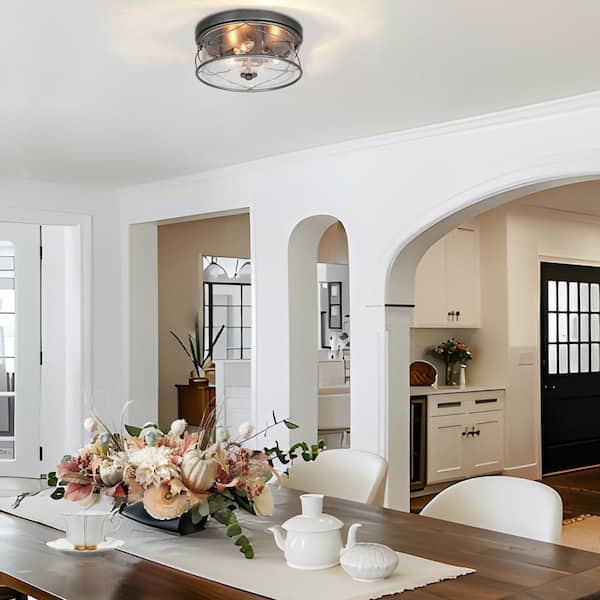 Zevni Industrial 3-Light Brushed Antique Silver Flush Mount Light