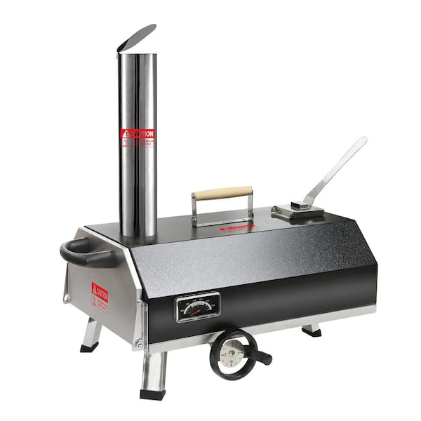 Unbranded Semi-Automatic Portable 12 in. Hard Wood Pellet Stainless Steel Outdoor Pizza Oven, Black with Pizza Peel and Carry Bag