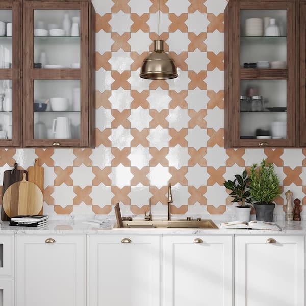 Terralis 7 in. x 7 in. Matte Terracotta Porcelain Cross Wall and Floor Tile (5.6 sq. ft./case)-16 Pack