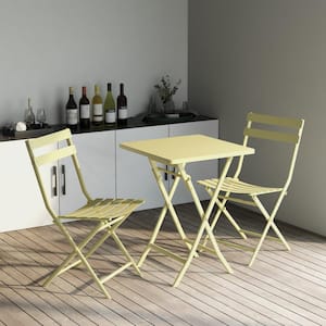 Yellow 3-Piece Metal Outdoor Bistro Set with Foldable Square Table and Chairs