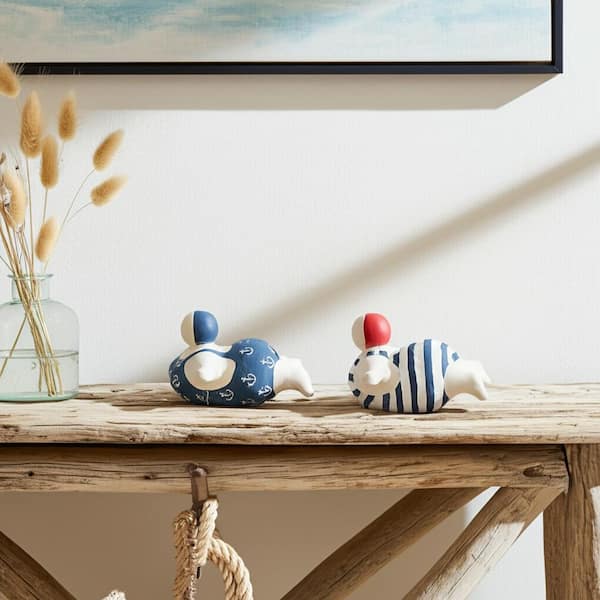 White 7 in. x 4 in. Ceramic Novelty Coastal Bathing Beauties Figurine