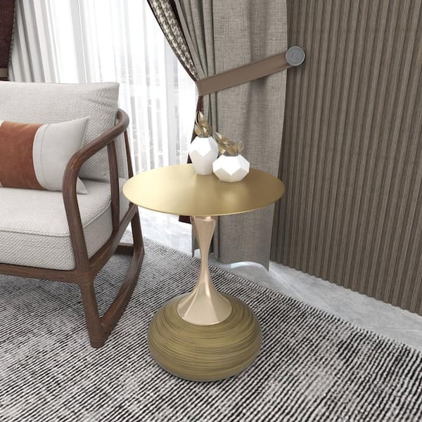 Modern Wide Side Table with Gold Stainless Steel Top Round 17.7 in. Table and Pedestal Base Savoy Series in Brass