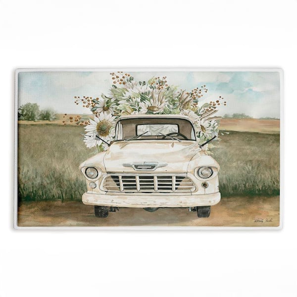 Vintage Flower Delivery 18 in. x 30 in. Green Graphic Polyester Blend Rectangle Bath Mat