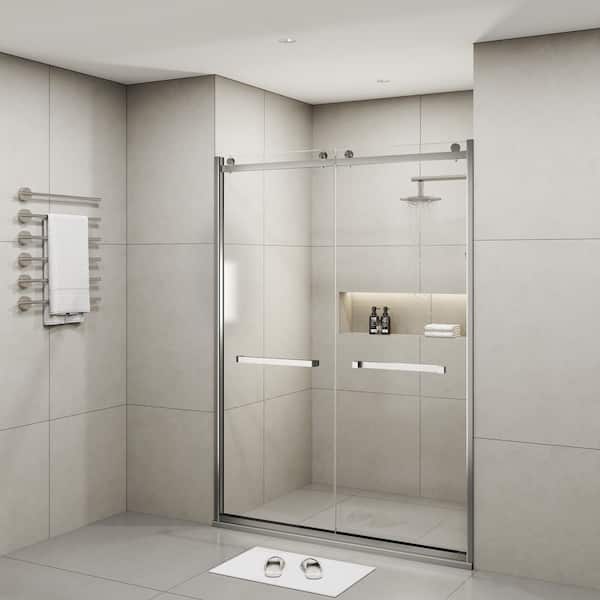 MEDUNJESS BradF 60 in. W x 76 in. H Sliding Semi-Frameless Shower Door in Matte Black with 3/8 in. (10mm) Tempered Clear Glass