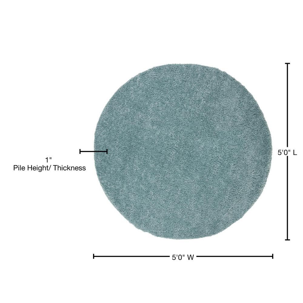 Aqua Round Synthetic Shag Area Rug, 5'3"