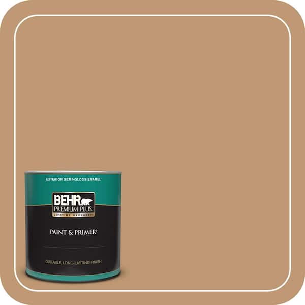 BEHR PREMIUM PLUS 1 qt. #270F-5 Wilmington Tan Semi-Gloss Enamel Exterior Paint & Primer