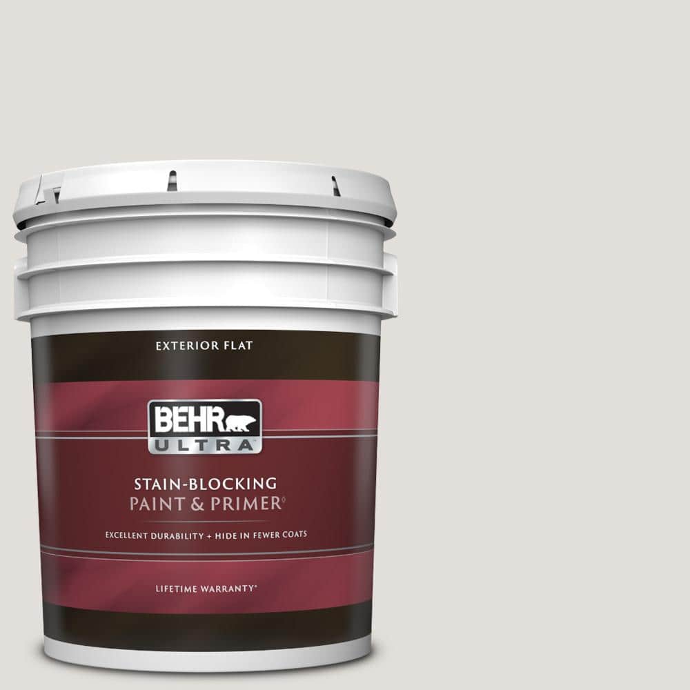 BEHR ULTRA 5 gal. PRW07 Fading Fog Flat Exterior Paint & Primer 485005 The Home Depot