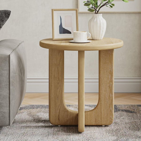 JAYDEN CREATION Sawyer 24 in. Natural Modern Round Wood End Table with ...