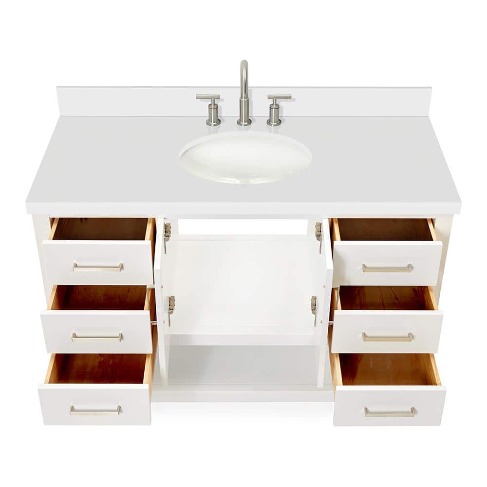 Magnolia 49" White Solid Wood Single Bathroom Vanity with Quartz Top