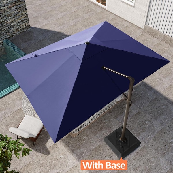 Pellebant 10 ft. x 13 ft. Large Aluminum Cantilever Patio Umbrella in Navy Blue with Stand Fillable Base for Garden Pool Deck