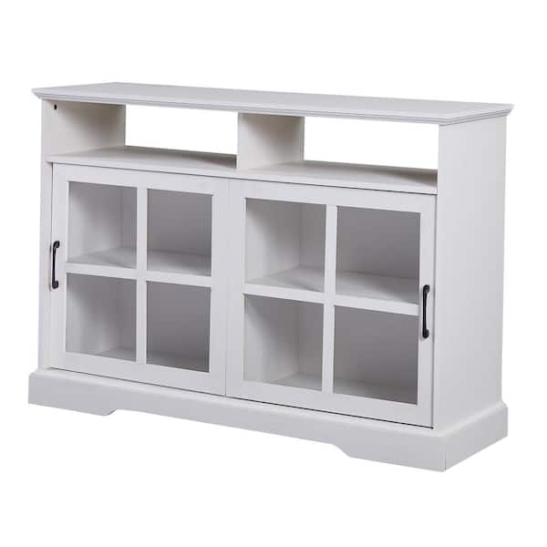 Tileon 4-Shelf Wood Kitchen Buffet Sideboard with 2-Glass Sliding Door