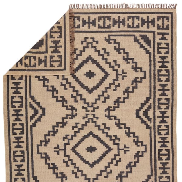 Jaima Beige/Black 8x10 ft. Handmade Tribal Jute Rectangle Area Rug