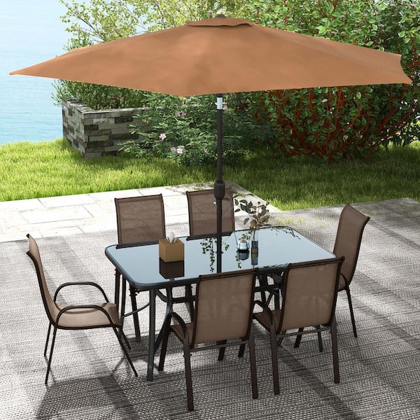 Outsunny 7-Piece with an Umbrella Light Mixed Brown Outdoor Dining Set