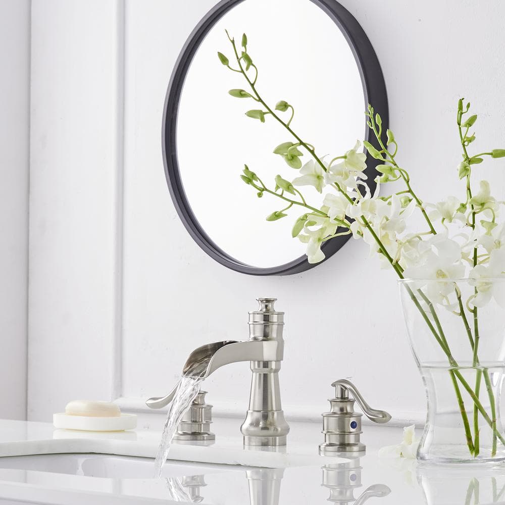 Brushed Nickel 8-Inch Widespread Waterfall Bathroom Faucet with Lever Handles