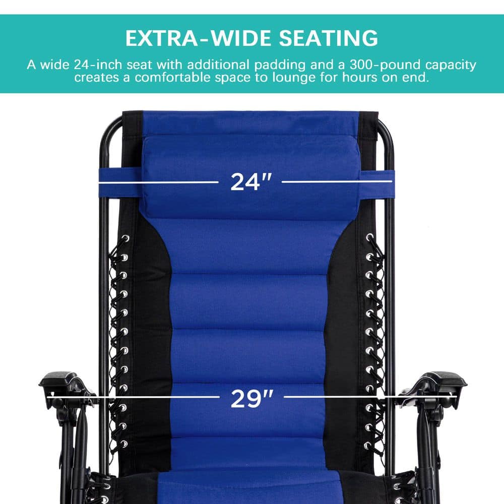 Oversized Zero Gravity Beach Lounger with Side Tray in Blue