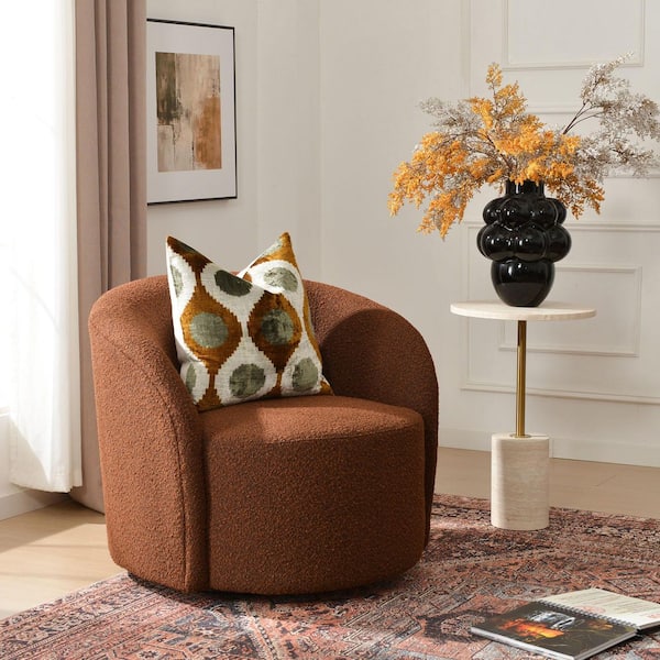 34 in. W Dark Brown Boucle Upholstered Arm Chair with Swivel