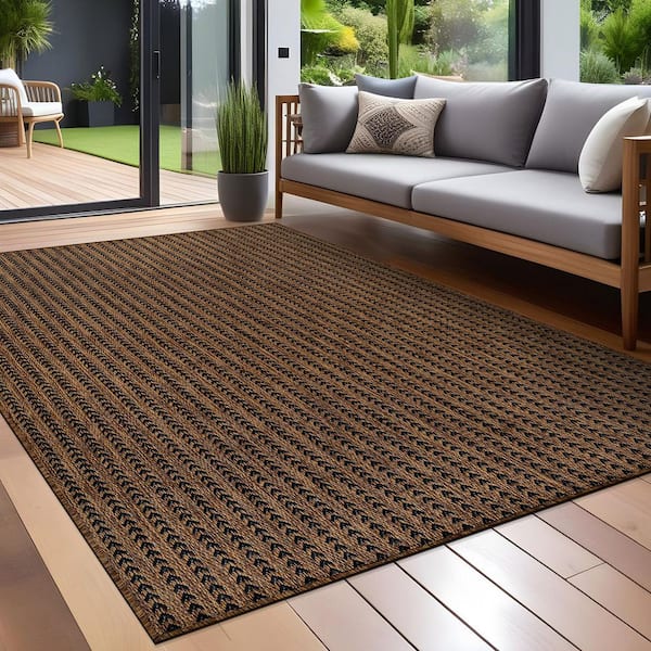 Arrow Gold 5 ft. x 7 ft. Chevron Striped Washable Indoor Outdoor Area Rug