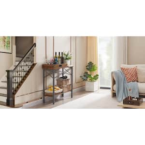 Console Sofa Table with 2 Removable Trays, 11.8"W Narrow Sideboard with Open Rectangle Shelf, Entryway, Brown, 28.9"H