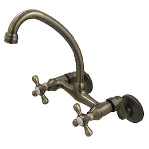 Kingston 2-Handle Wall-Mount Standard Kitchen Faucet in Antique Brass