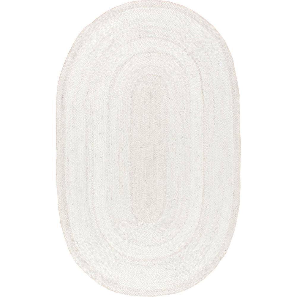 Handcrafted Off-White Oval Jute Area Rug, 4' x 6'