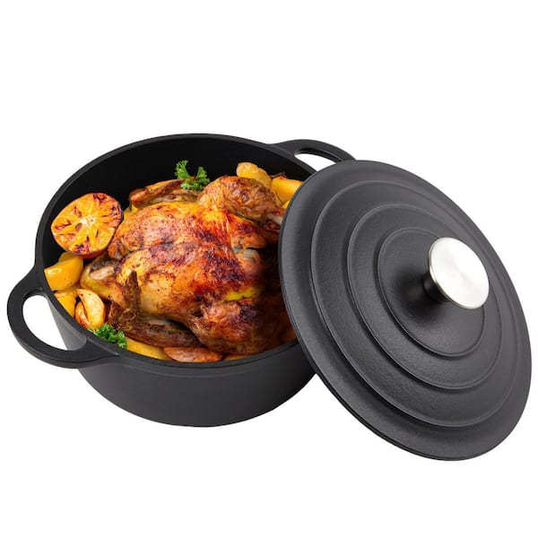 Enamel Dutch Oven 6 qt. with Lid - Cast Iron - Dual Handles - Oven Safe to 500°F - Matte Black - Kitchen Pot