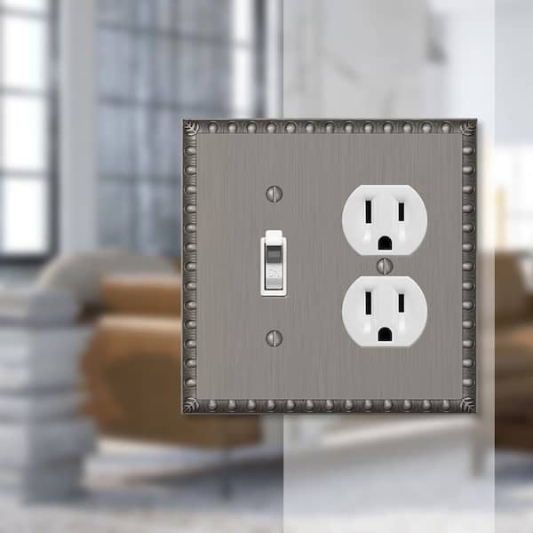 Antiquity 2 Gang 1-Toggle and 1-Duplex Metal Wall Plate - Antique Nickel