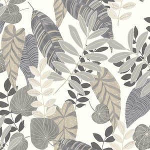 Tropicana Leaves Charcoal, Stone, and Daydream Gray Botanical Paper Strippable Roll (Covers 60.75 sq. ft.)