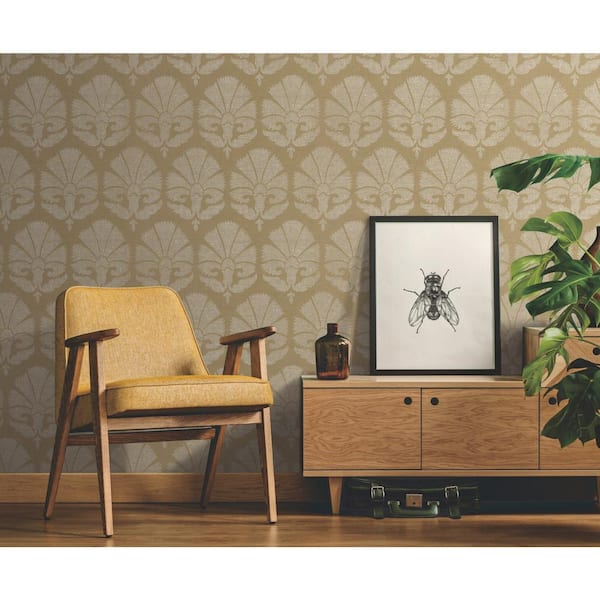 Ronald Redding Gold and White Ottoman Fans Matte Non-pasted Grasscloth Wallpaper 27 in. x 27 ft.