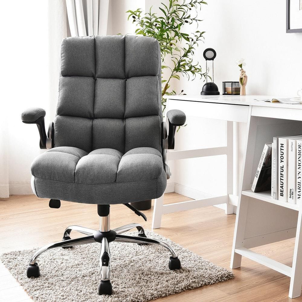 High Back Big and Tall Office Chair Adjustable Swivel withFlip-up Arm Grey - Thumbnail 3
