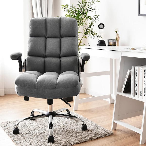 High Back Big and Tall Office Chair Adjustable Swivel withFlip-up Arm Grey