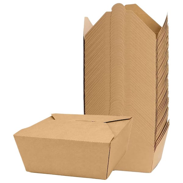 Kraft Paper Takeout Food Containers with Lids Leak Proof Oil Resistant Microwave Safe 50 Pack for Hot or Cold Meals