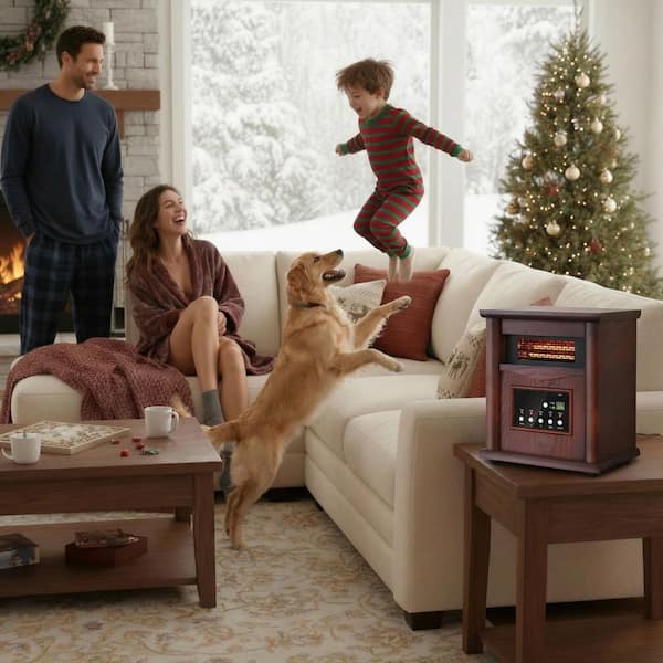 1500W Electric Infrared Radiant Cabinet Space Heater for Indoor Use with Remote Control in Dark