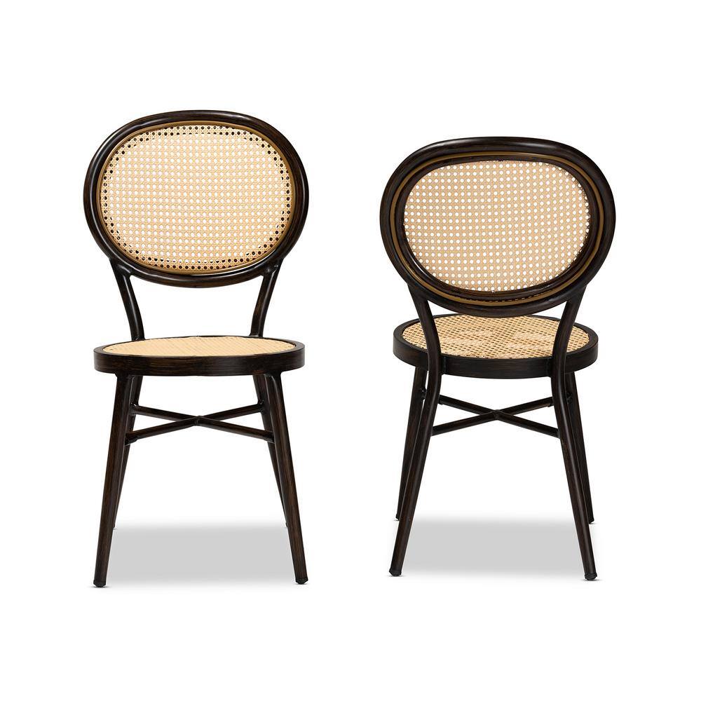 Thalia Mid-Century Modern Brown Metal and Rattan Dining Chair Set