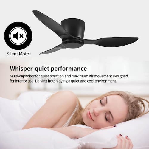 40 in. W Indoor/Outdoor Black Flush Mount Ceiling Fan with 6-Speeds Reversible DC Motor, No Light Sunpez Ceiling Fans Without Lights