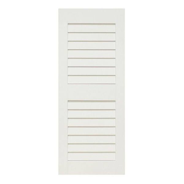 Home Fashion Technologies Plantation 14 in. x 29 in. Solid Wood Louver Exterior Shutters 4 Pair Primed-DISCONTINUED