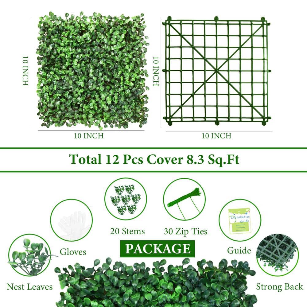 10" x 10" Artificial Boxwood Greenery Panels for Indoor and Outdoor Decor