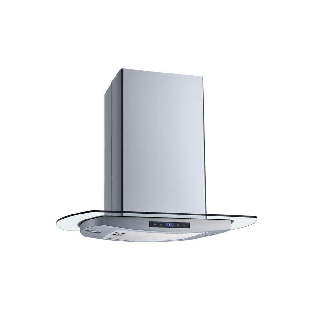 30 in. 500 CFM Convertible Island Mount Range Hood in Stainless Steel and Glass with Mesh Filter and Touch Control